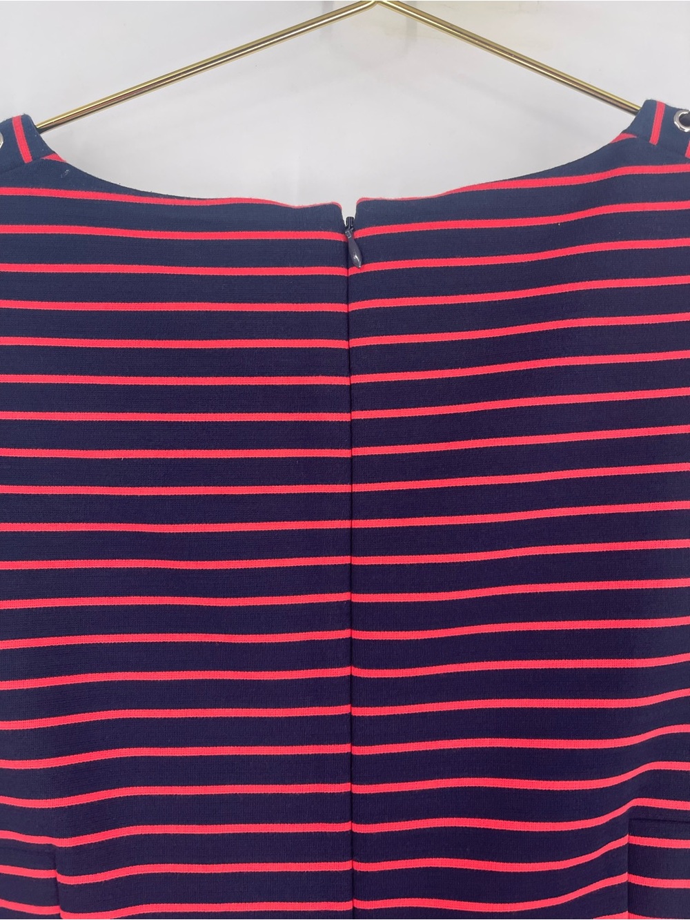 Michael Kors Navy and Pink Striped Sheath Dress with Grommet Shoulders - Picture 4 of 7